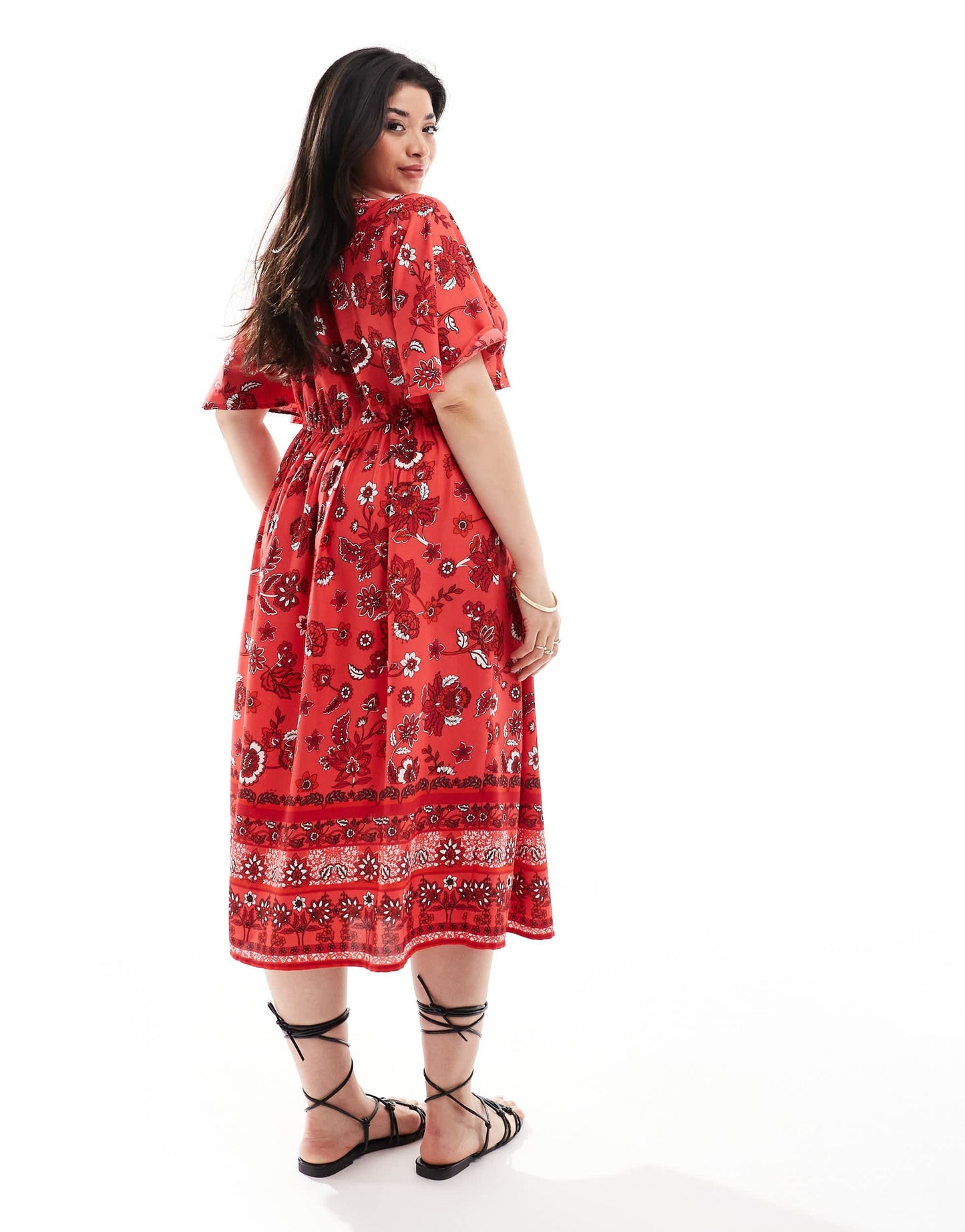 Yours puff sleeve floral maxi dress in red floral
