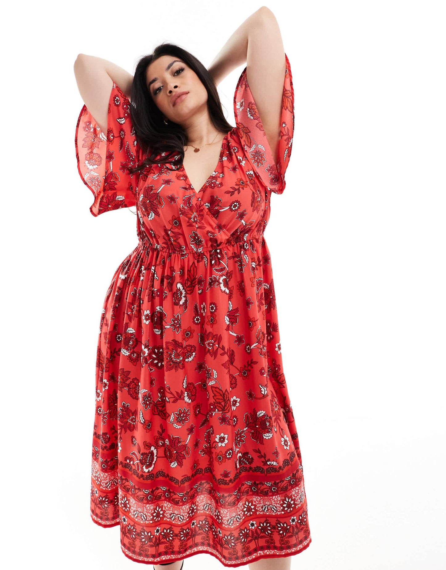 Yours puff sleeve floral maxi dress in red floral