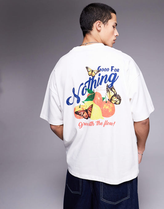 Good For Nothing graphic back t-shirt in off white