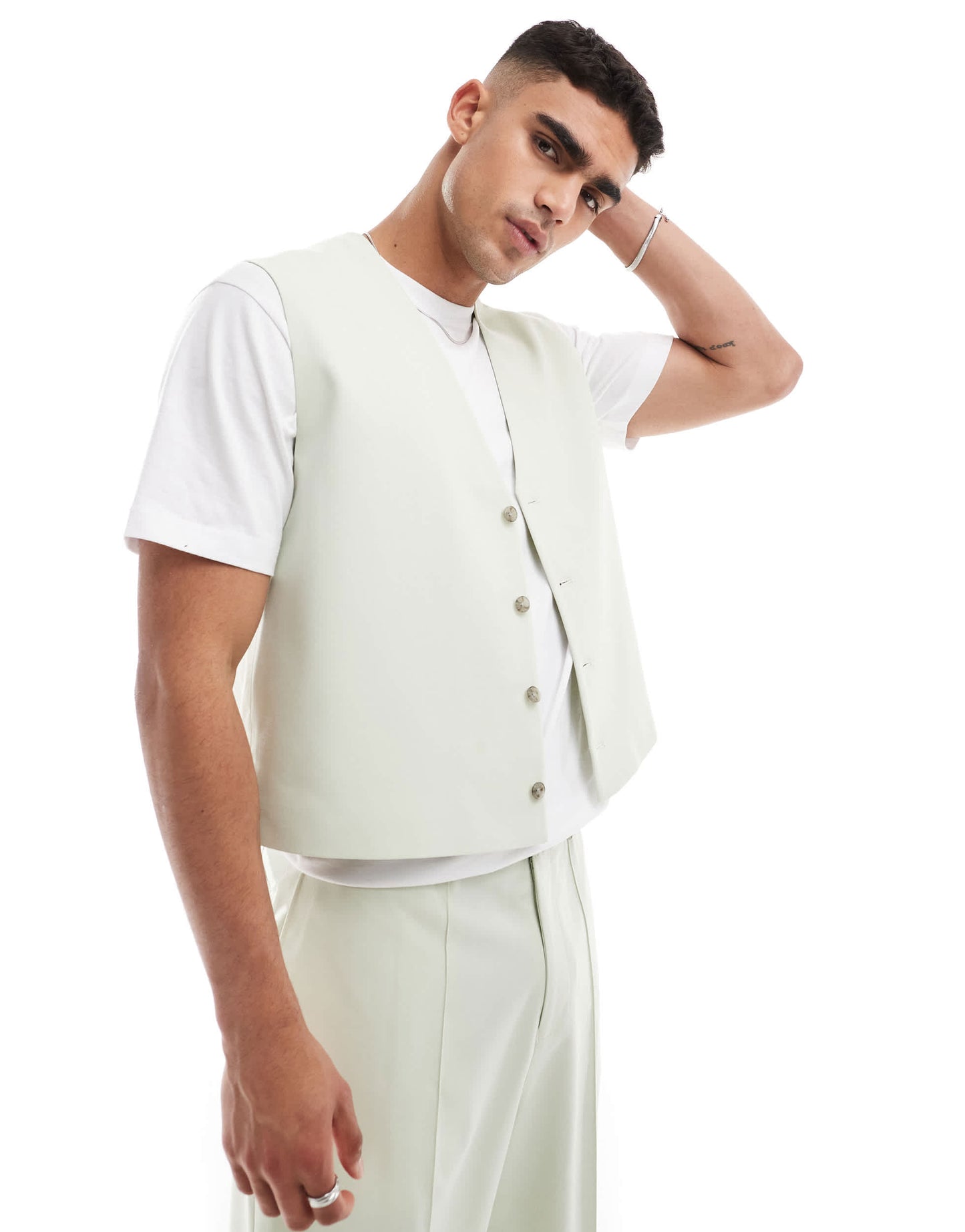 ASOS DESIGN smart co-ord boxy waistcoat in light sage green