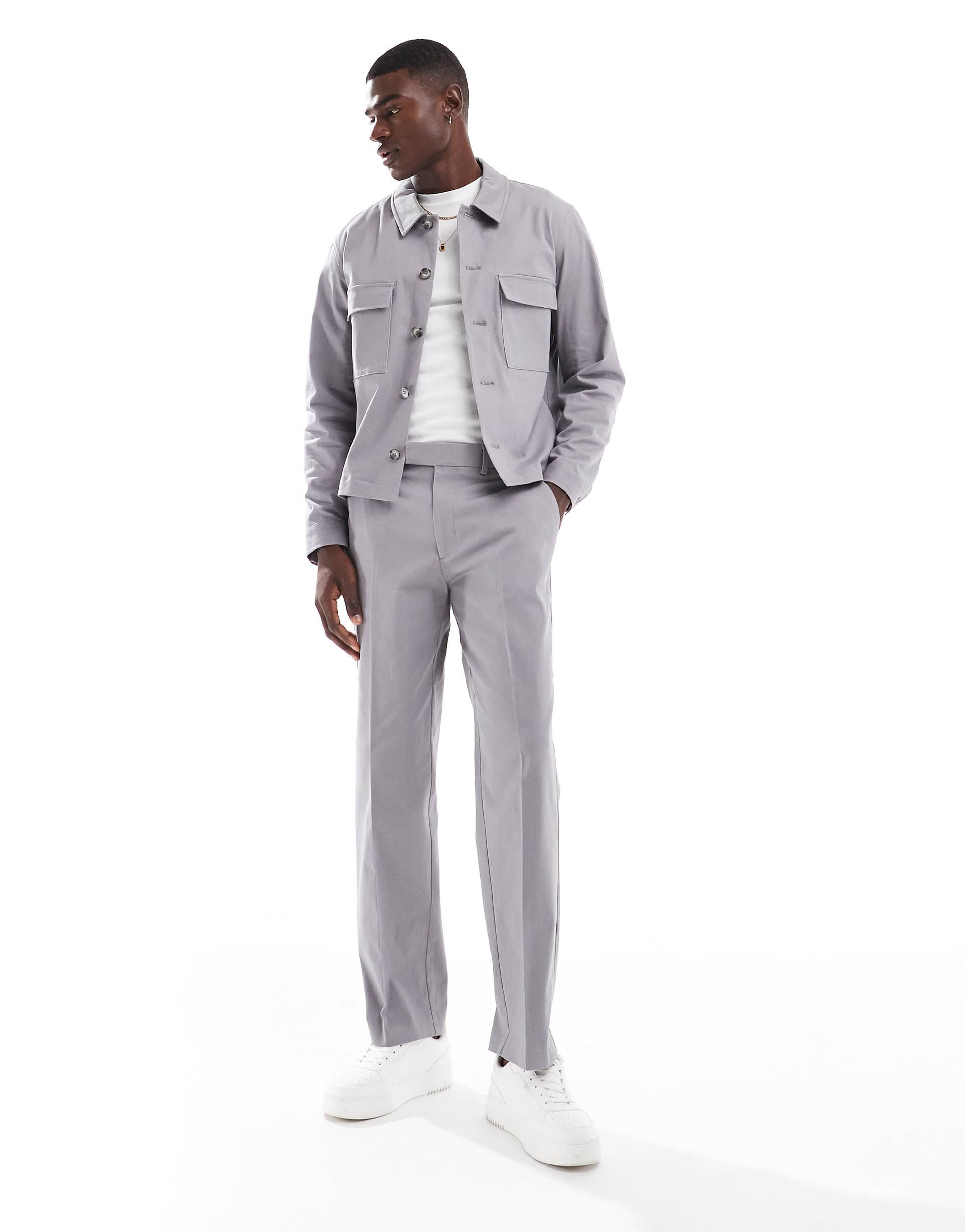 ASOS DESIGN smart co-ord straight leg trouser in grey with elasticated waist