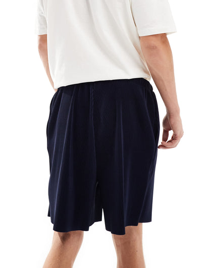 ASOS DESIGN oversized plisse texture shorts in navy