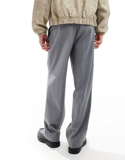 ASOS DESIGN wide leg smart trouser with a white contrast waistband in grey