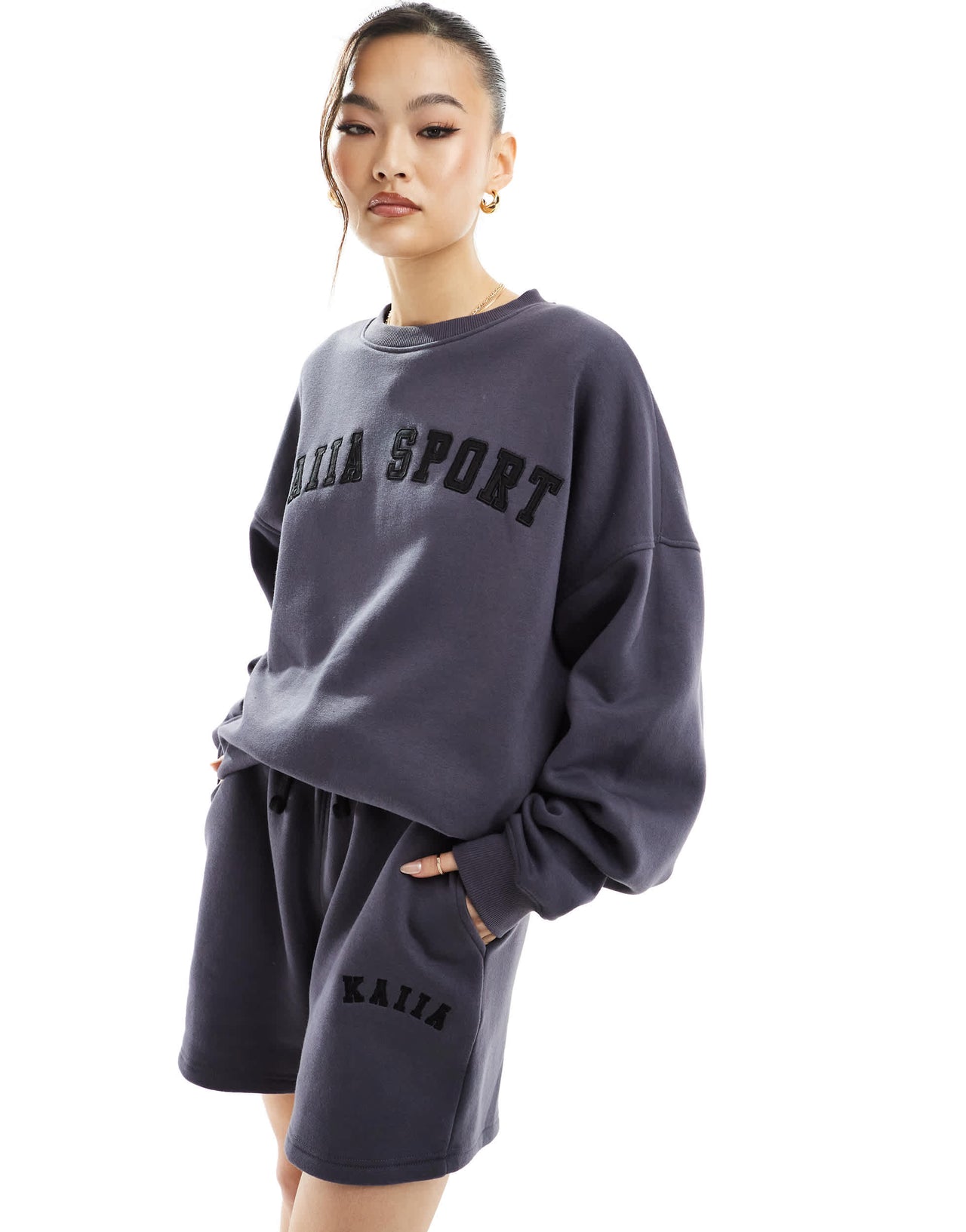 Kaiia cotton blend logo sweatshirt co-ord in dark grey