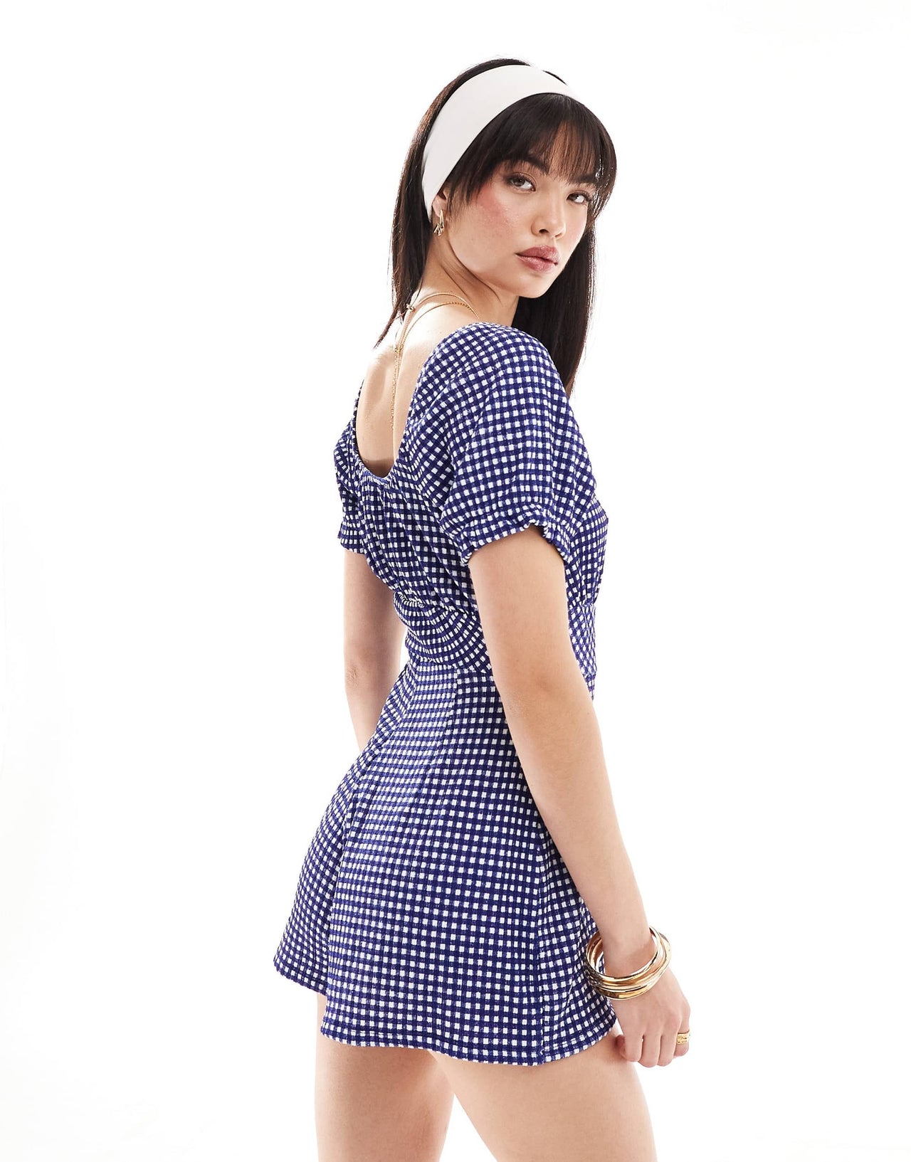 Wednesday's Girl gingham bardot detail playsuit in blue