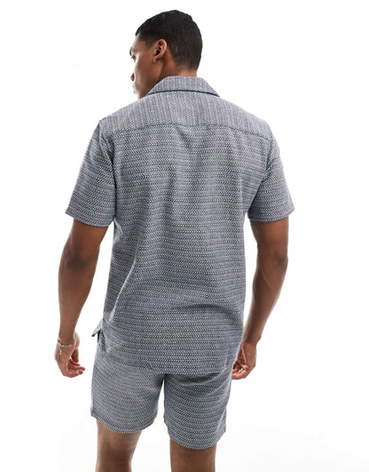 ONLY & SONS revere collar woven textured shirt co-ord in navy