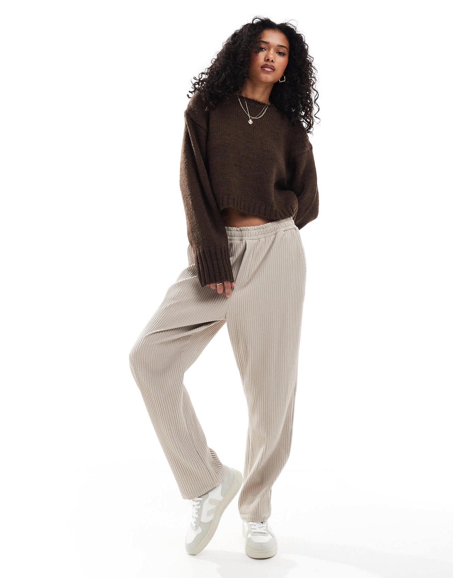 ASOS DESIGN crew neck jumper with chunky trims in chocolate
