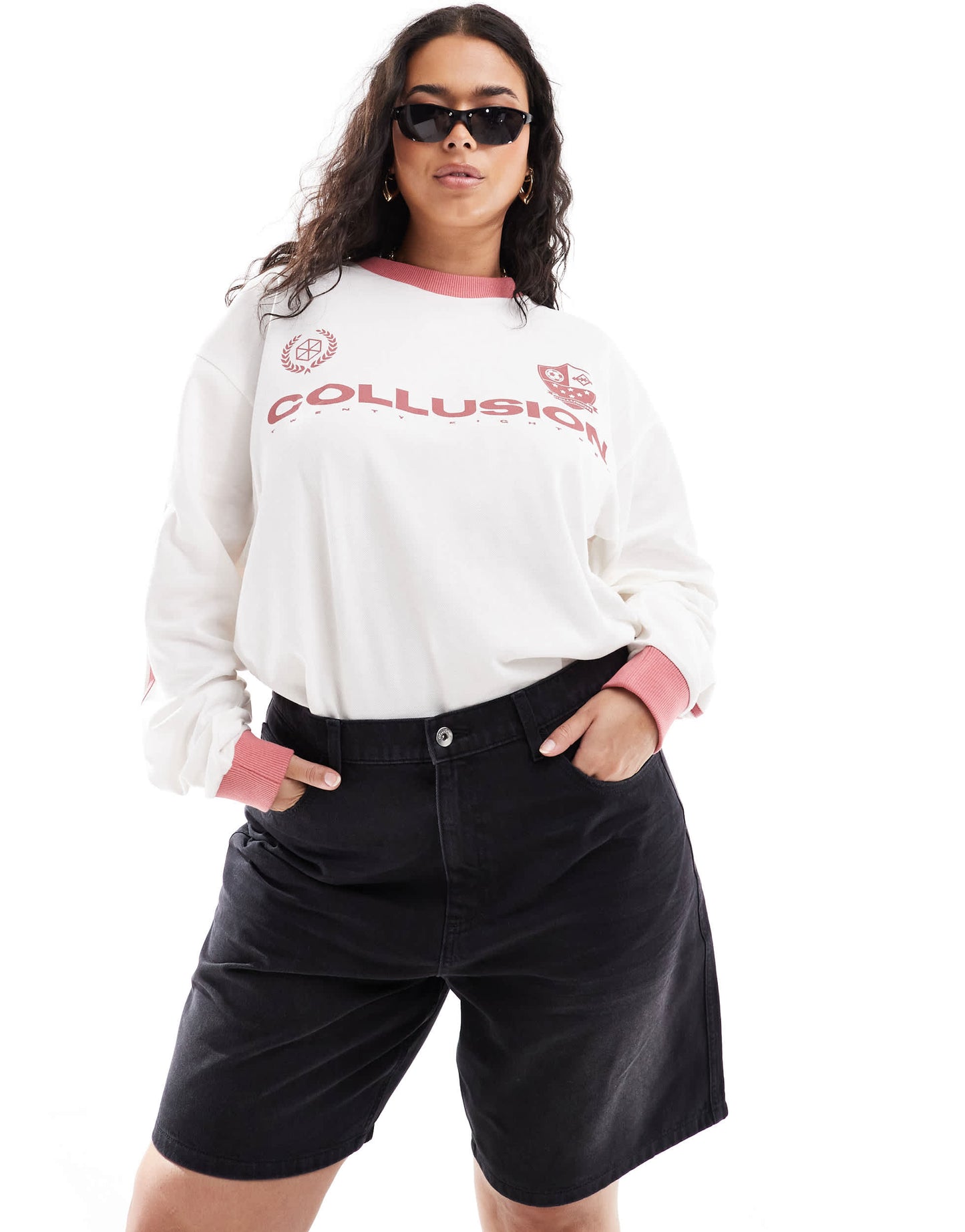 COLLUSION X002 Plus loose jorts in washed black