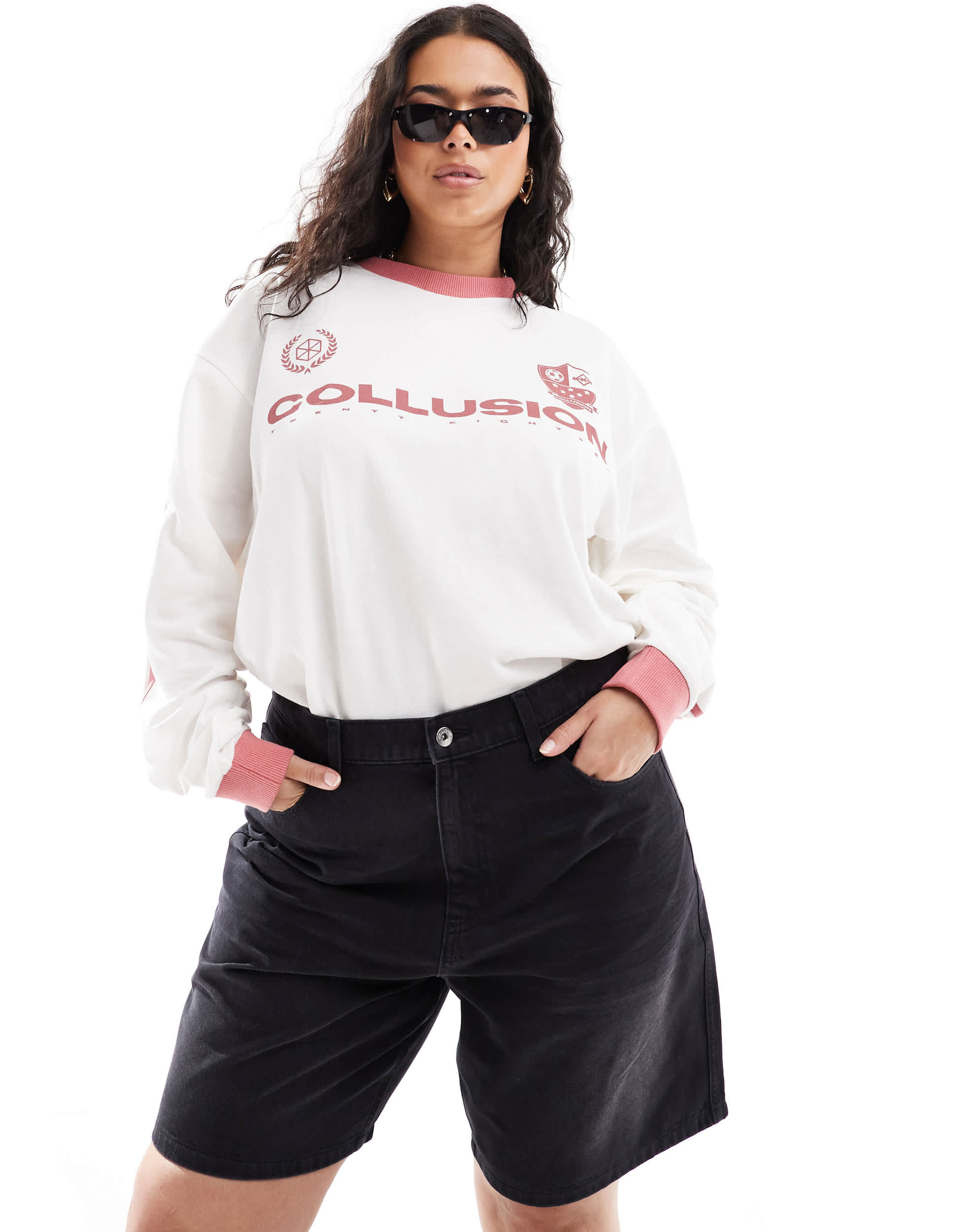 COLLUSION X002 Plus loose jorts in washed black