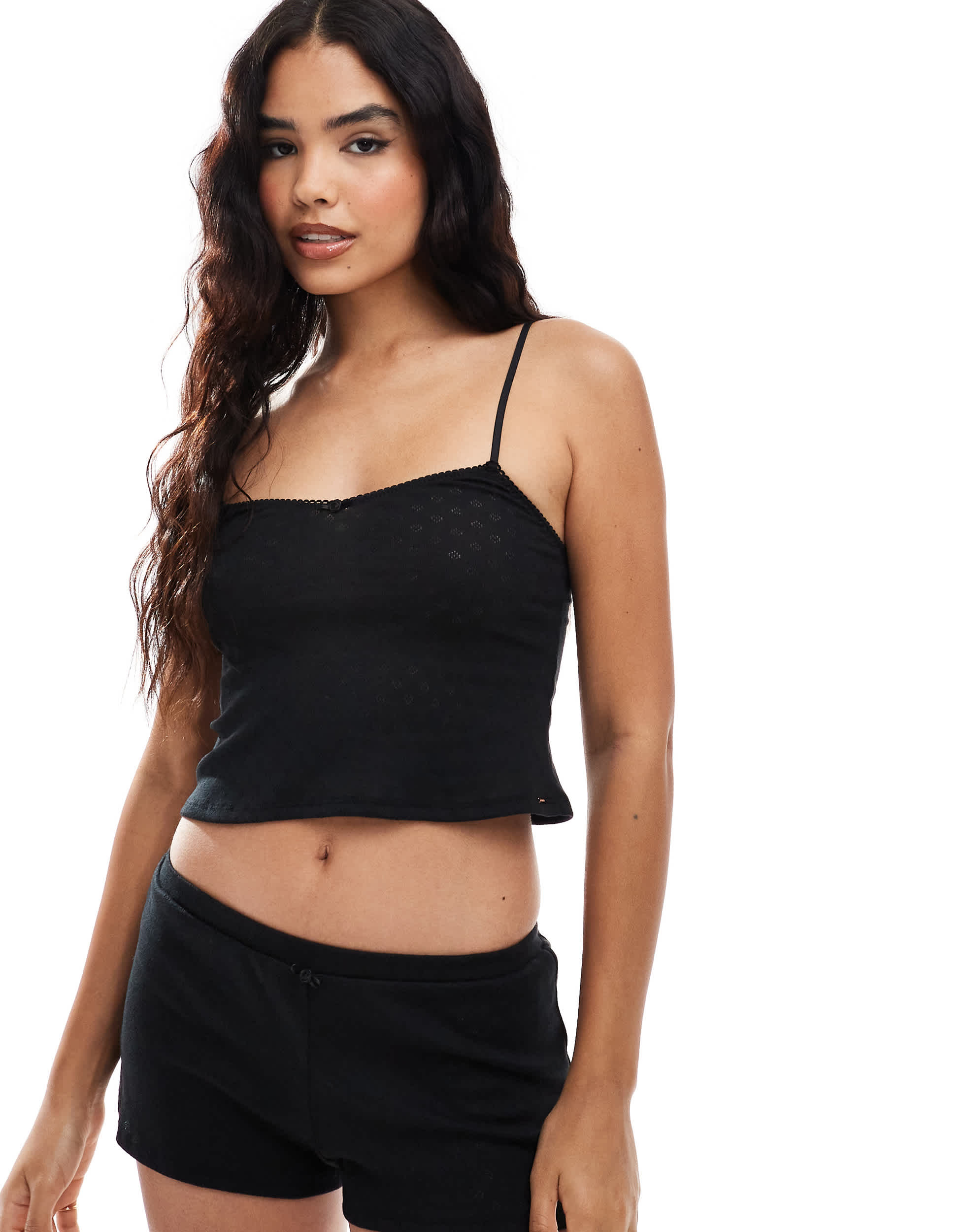 Dorina pointelle camisole with rosebud detail in black
