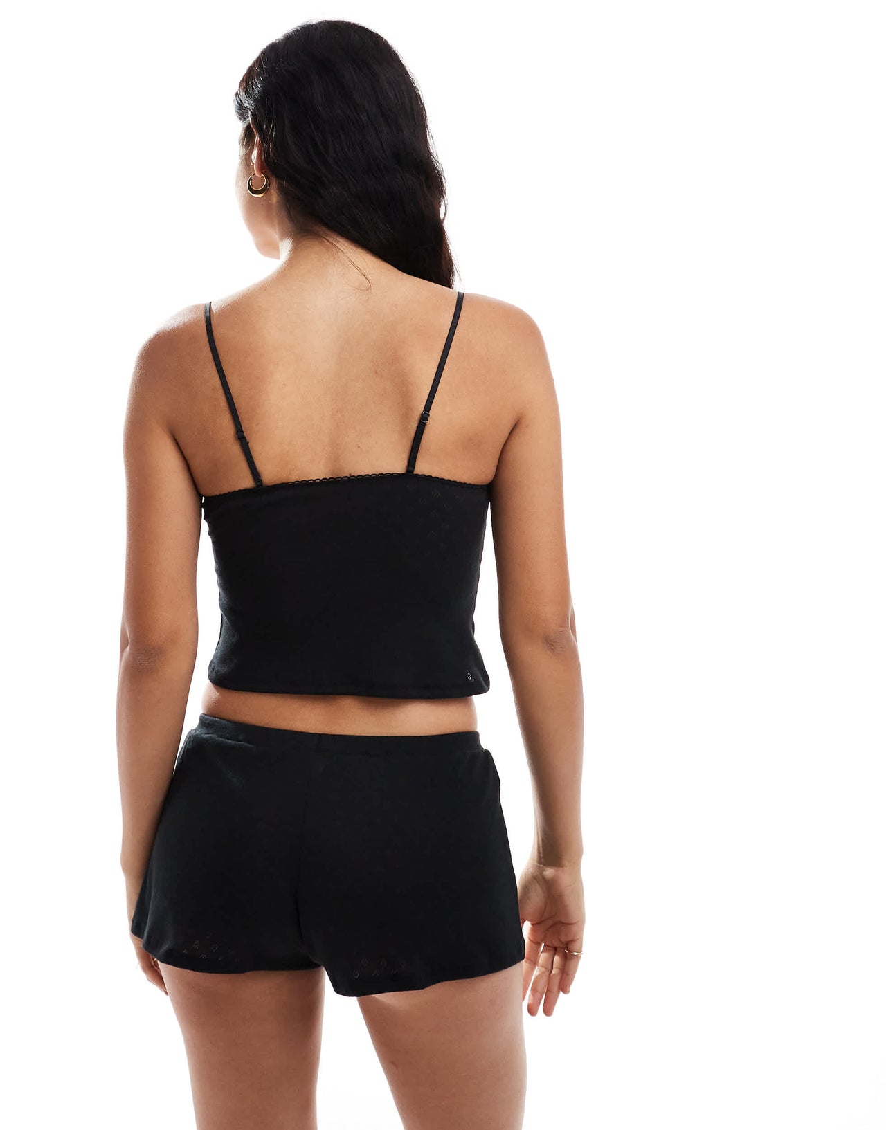 Dorina pointelle camisole with rosebud detail in black