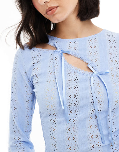 Miss Selfridge double bow lace top in blue