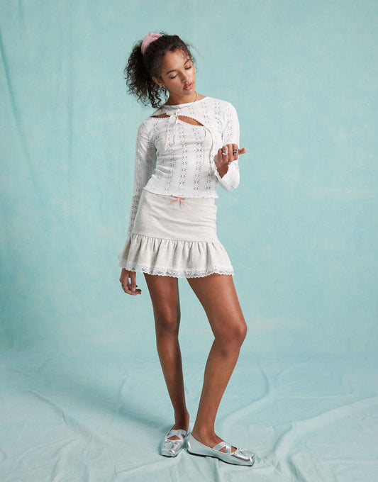 Miss Selfridge tiered mini skirt in grey