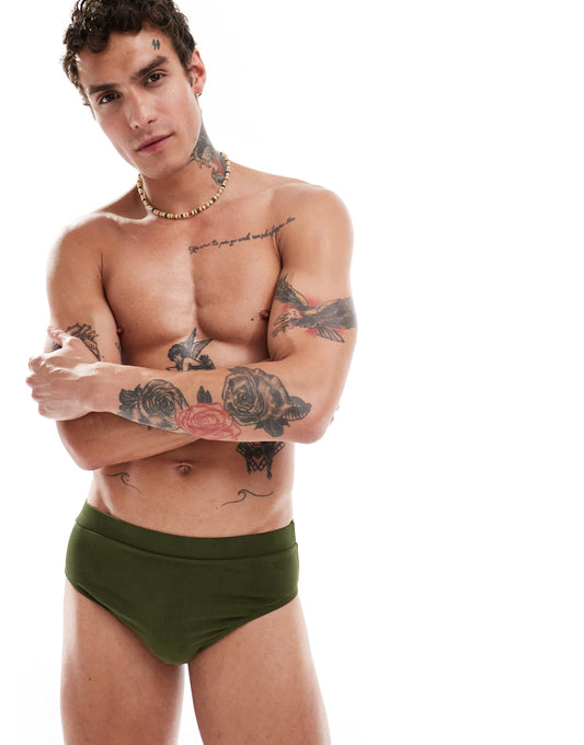 Reclaimed Vintage swim trunk in khaki rib