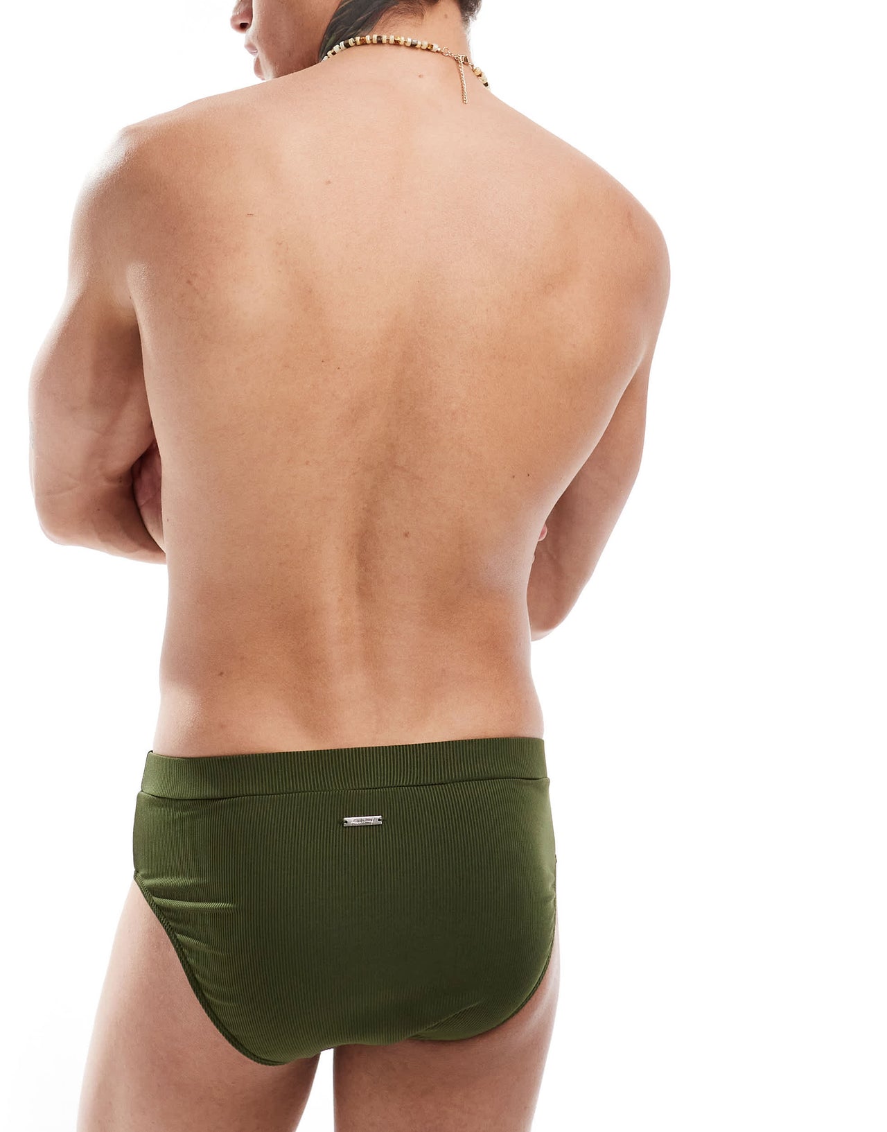 Reclaimed Vintage swim trunk in khaki rib