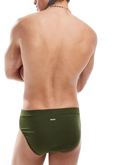 Reclaimed Vintage swim trunk in khaki rib