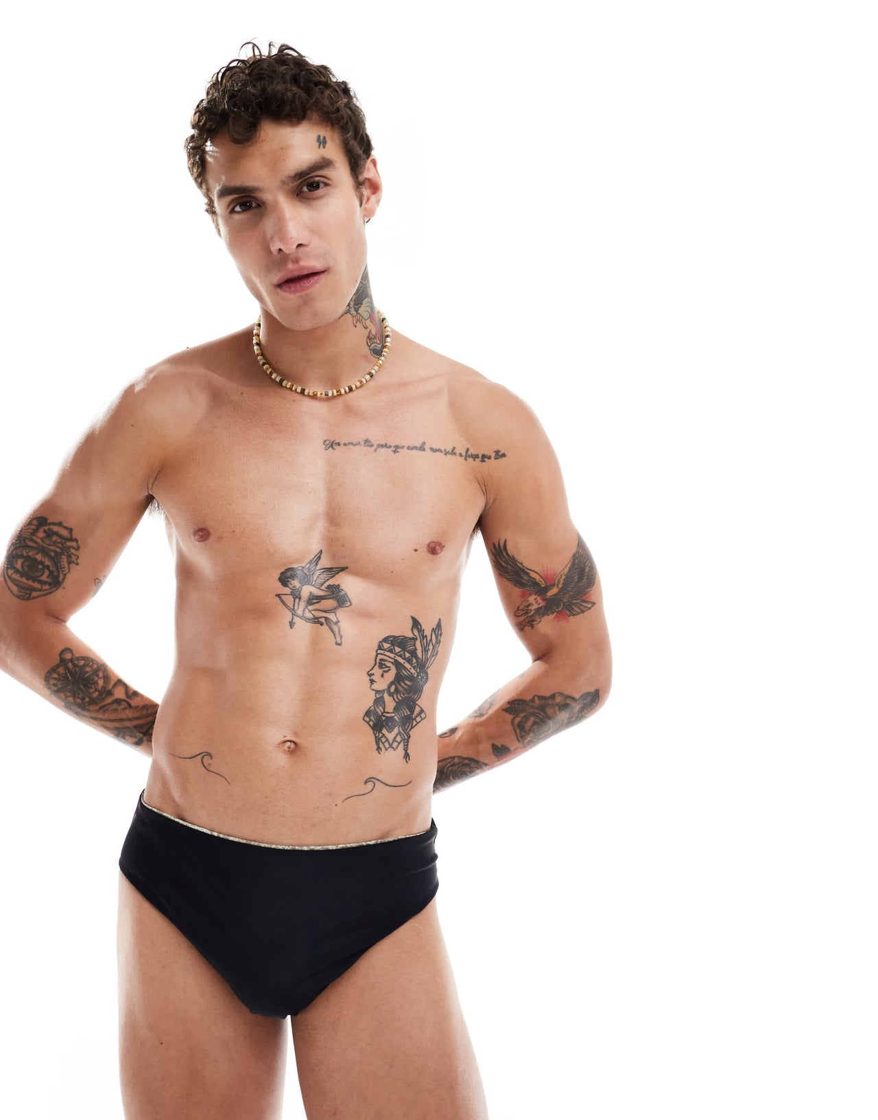 Reclaimed Vintage reversible swim trunk in grey animal print