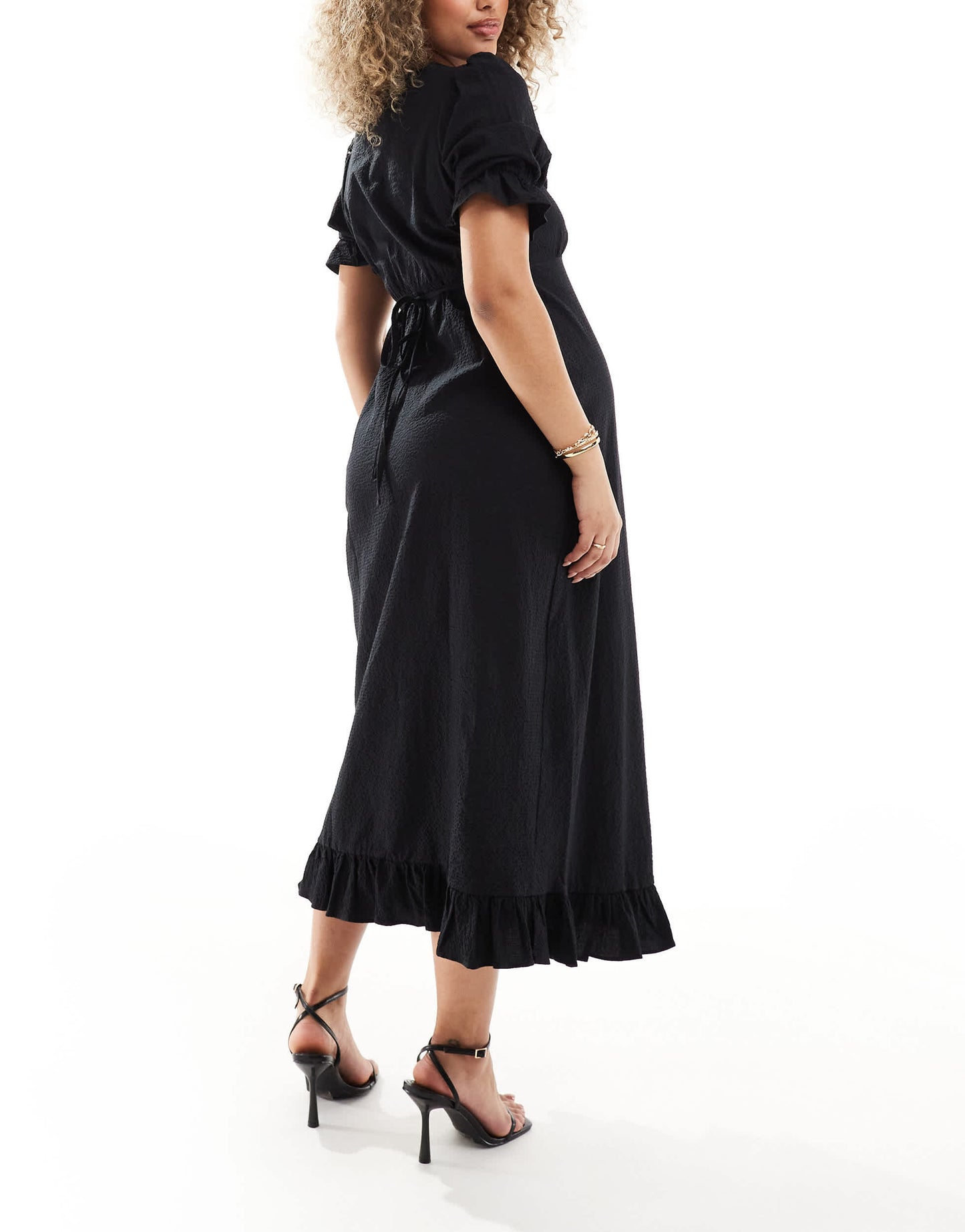 Nobody's Child Maternity Delilah puff sleeve midi dress in black