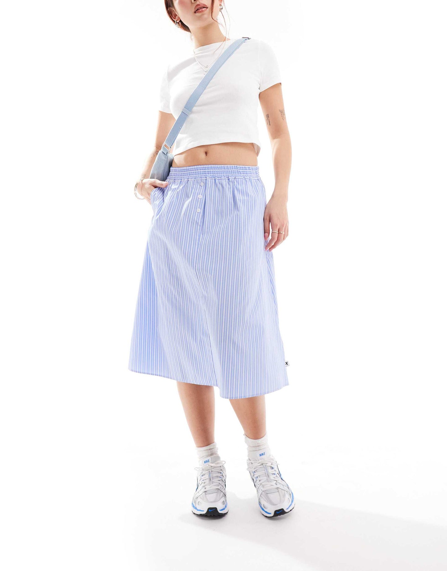 COLLUSION boxer midi circle skirt in blue stripe