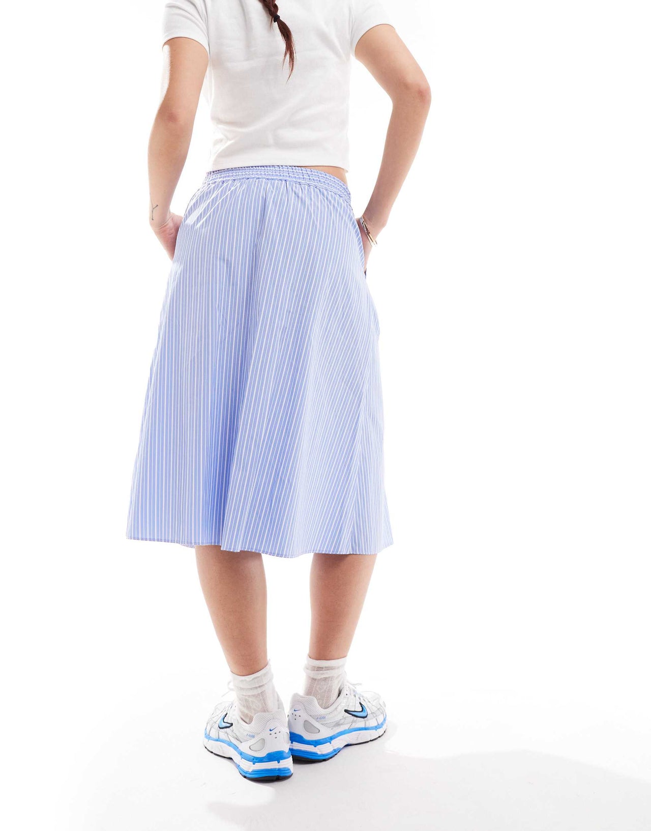 COLLUSION boxer midi circle skirt in blue stripe