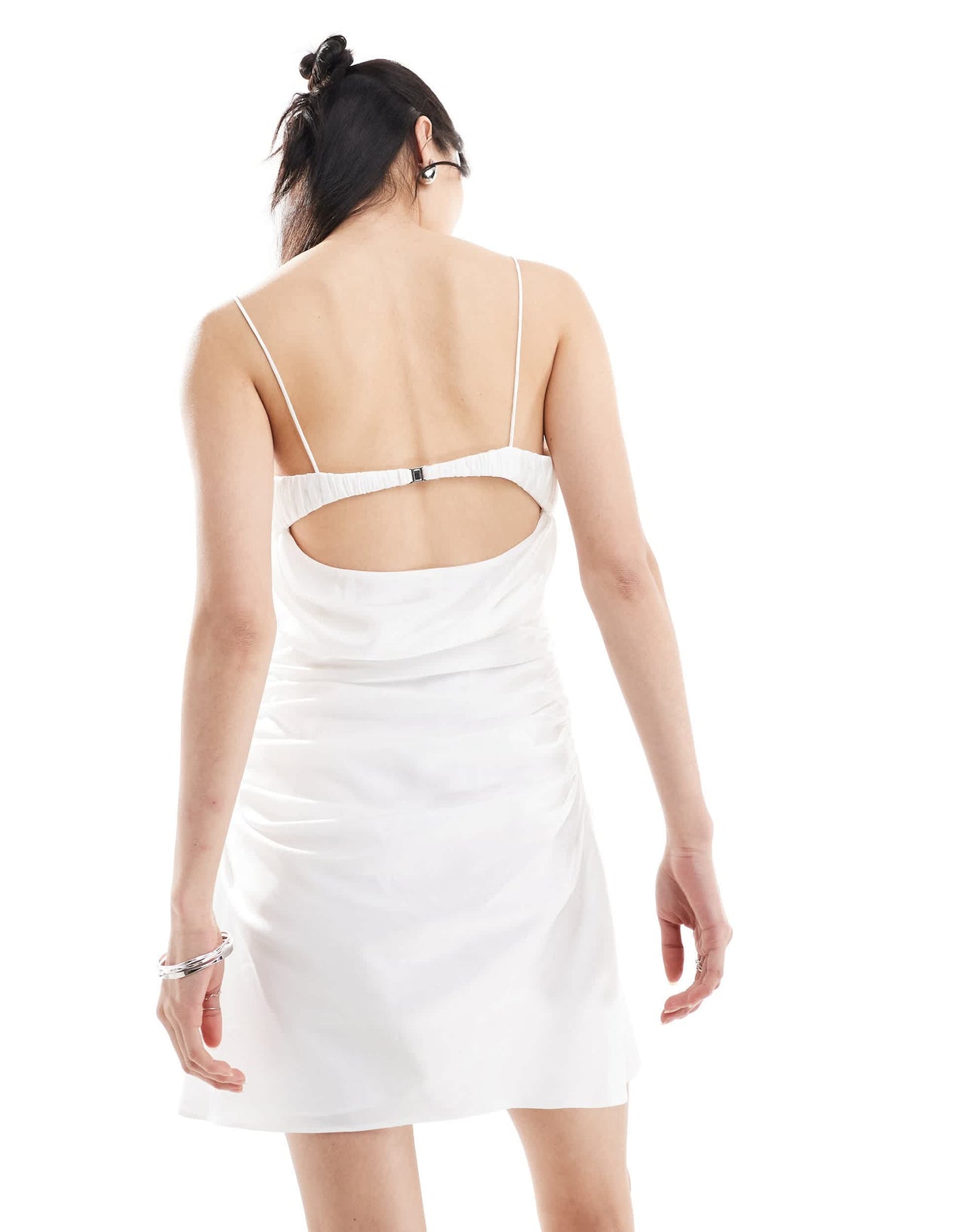 ASOS DESIGN ruched bust gathered satin cami mini dress in white