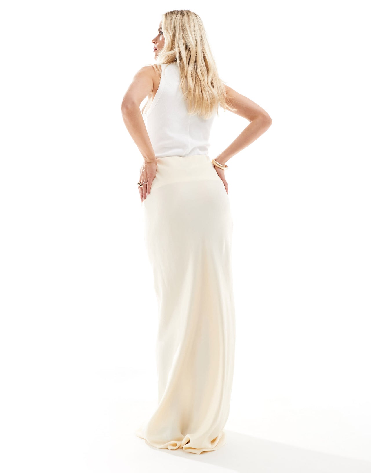 Stradivarius Petite satin maxi skirt in oyster