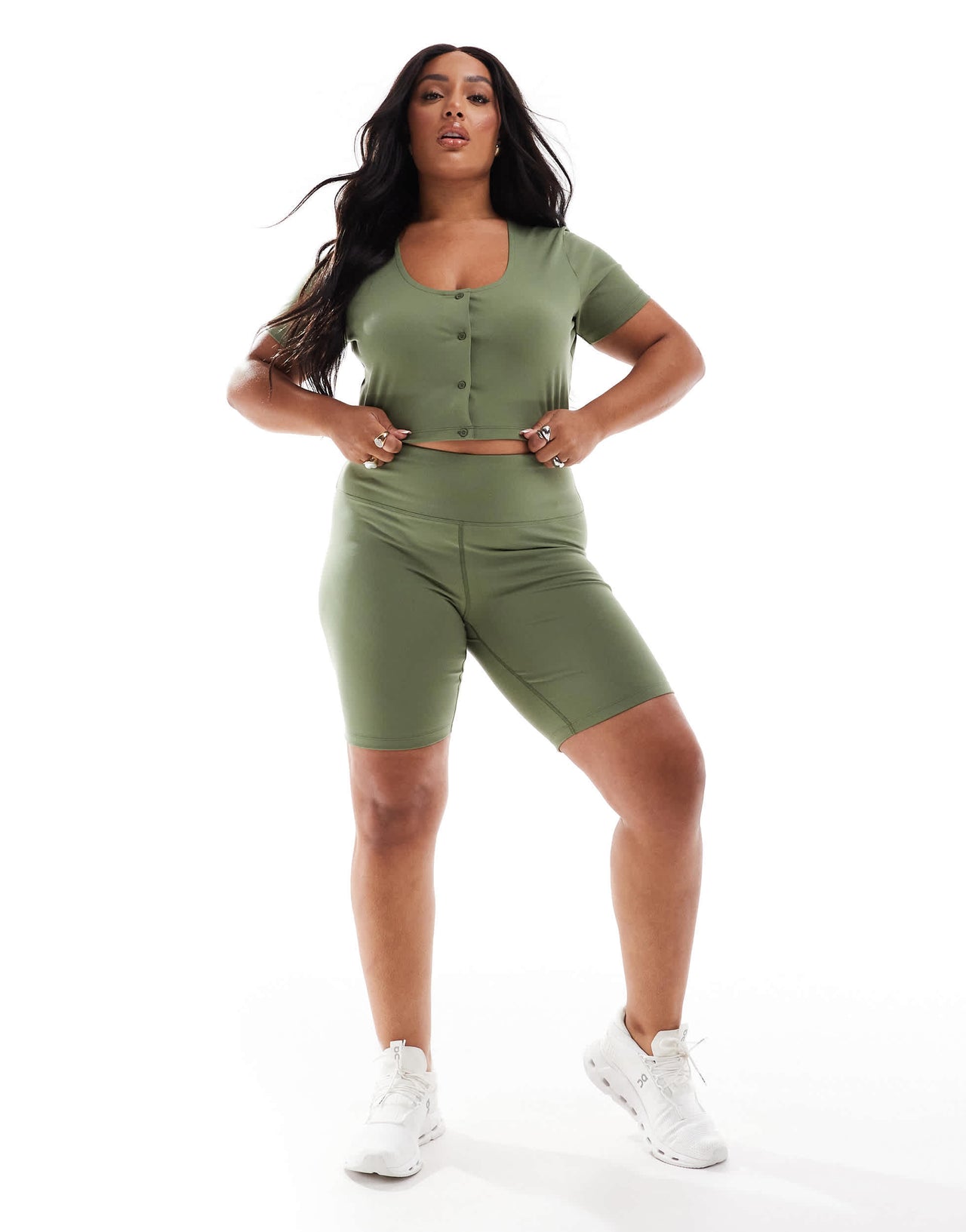 4505 Curve Studio soft touch active short sleeve cardigan in khaki