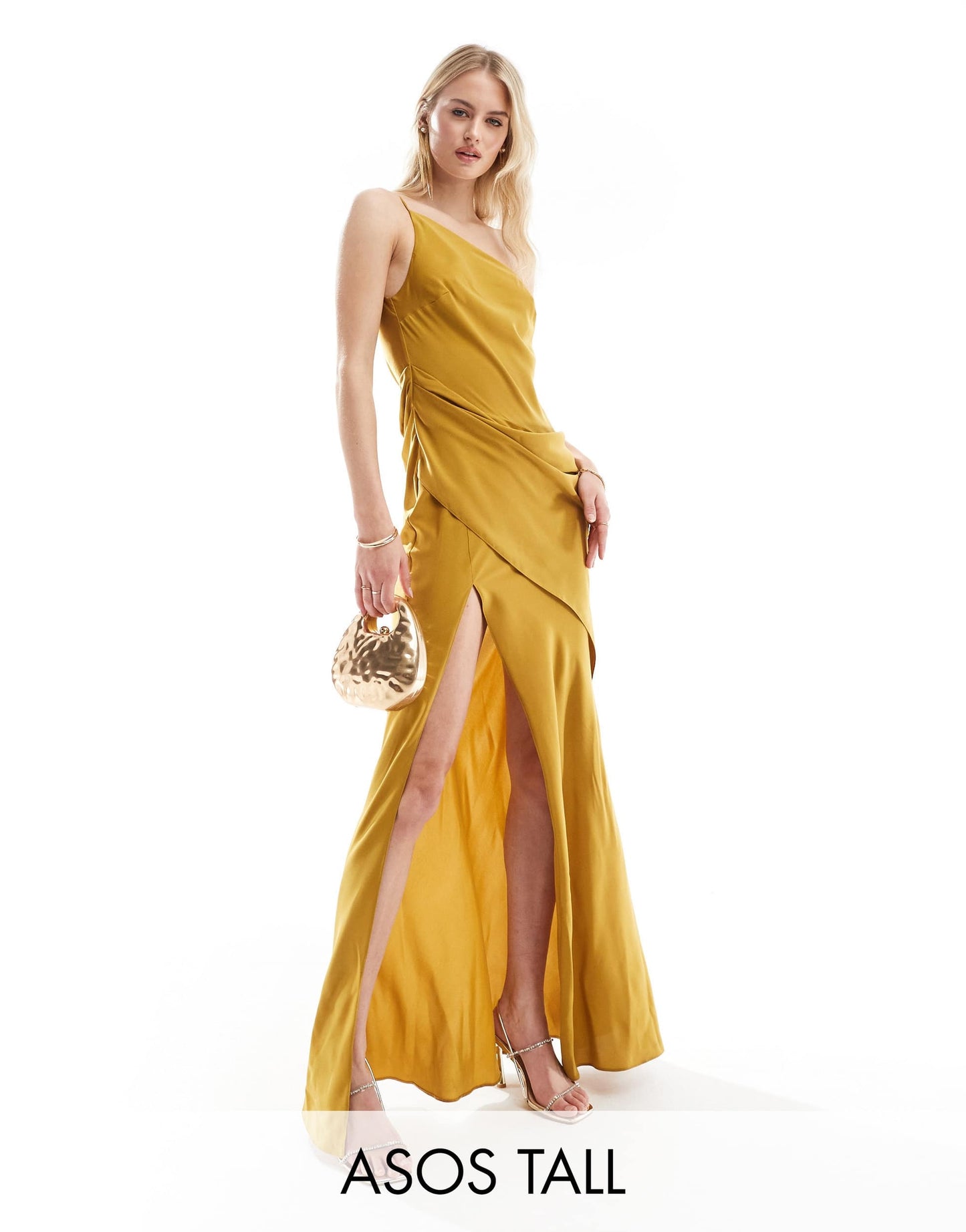 ASOS DESIGN Tall one shoulder maxi dress in gold