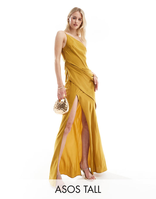 ASOS DESIGN Tall one shoulder maxi dress in gold