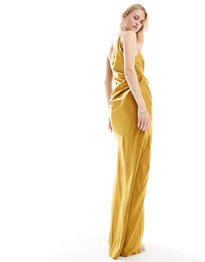 ASOS DESIGN Tall one shoulder maxi dress in gold