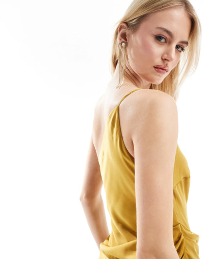 ASOS DESIGN Tall one shoulder maxi dress in gold