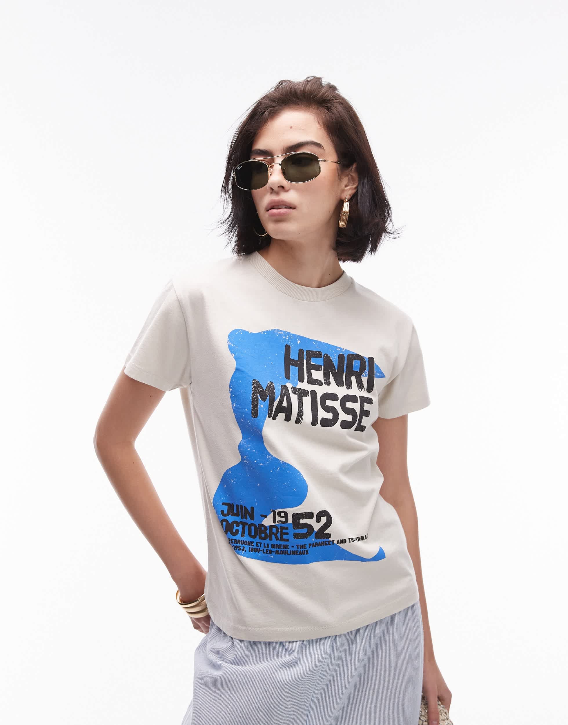 Topshop art musuem graphic Henri Matisse boxy tee in ecru