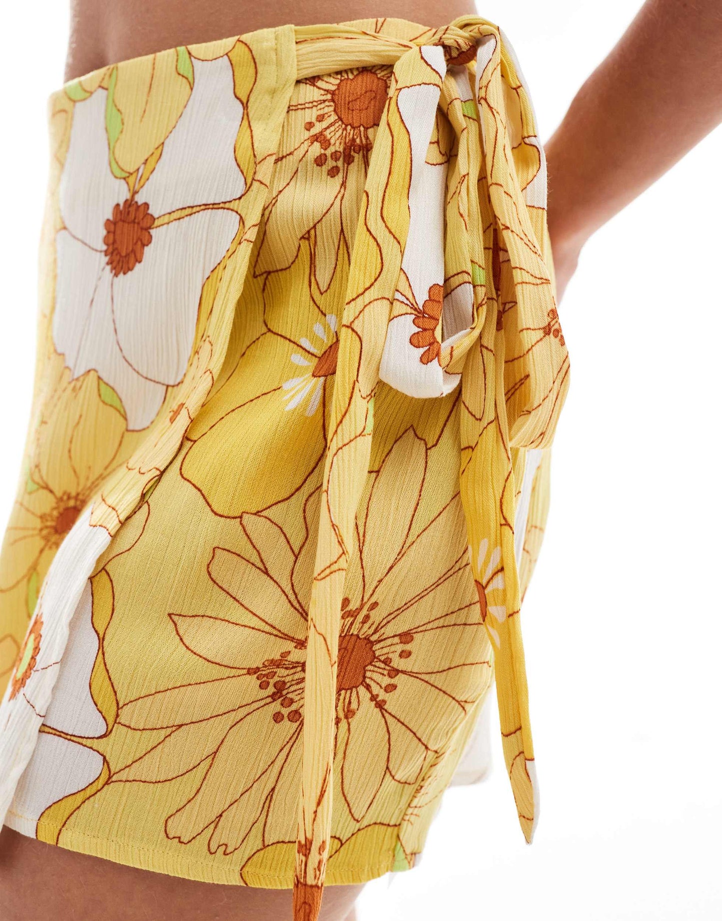 ASOS DESIGN Petite tie waist skort in yellow floral print