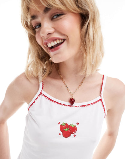Neon Rose tomato placement print micro vest in white