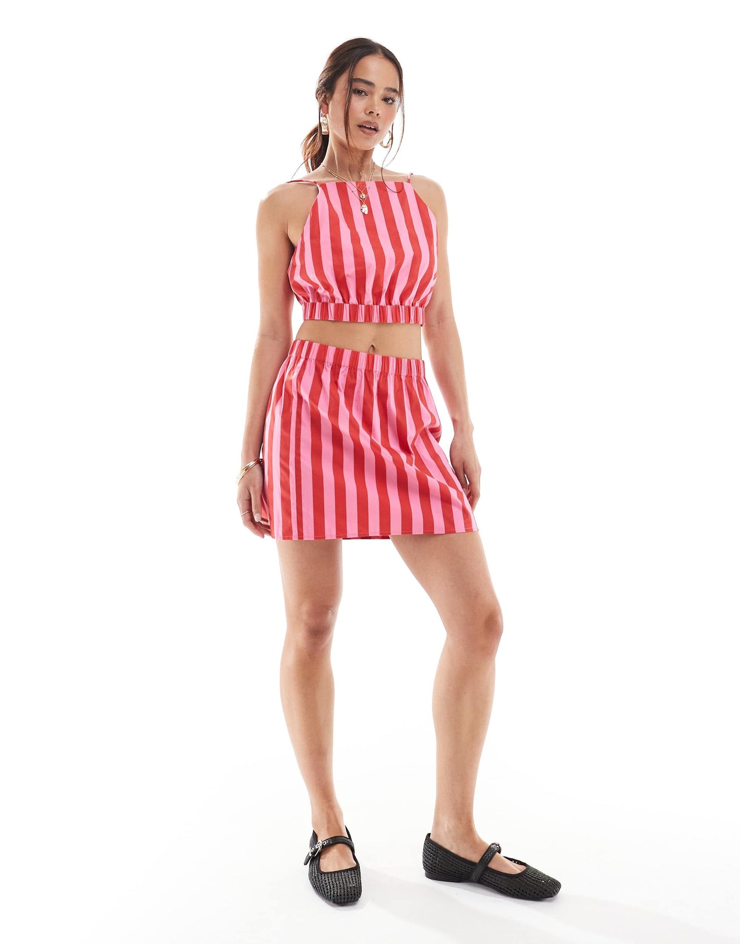 ASOS DESIGN cropped cami co-ord in pink and red stripe