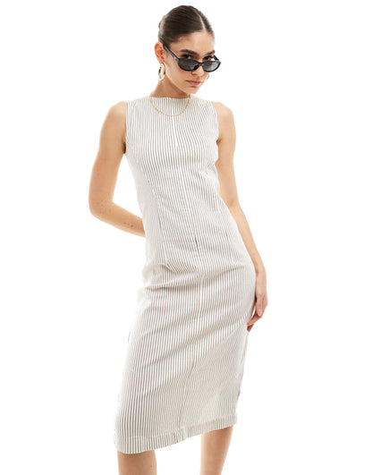 Nobody's Child Farringdon denim midi dress in cream pinstripe