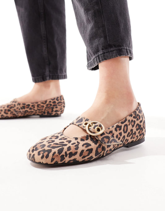 ASOS DESIGN Lavish Premium Leather Mary jane ballet in leopard
