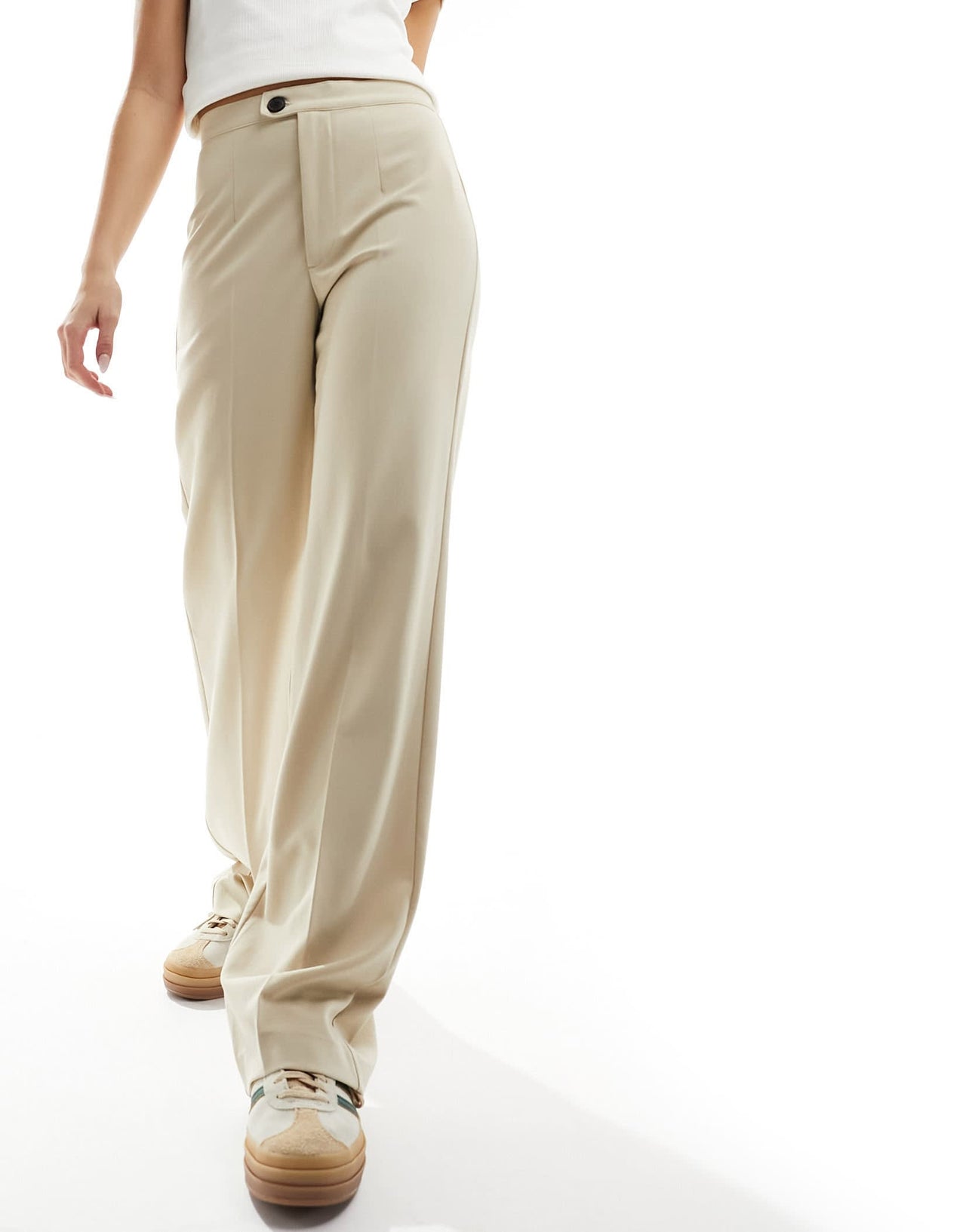 Pull&Bear high waisted tailored trouser in beige