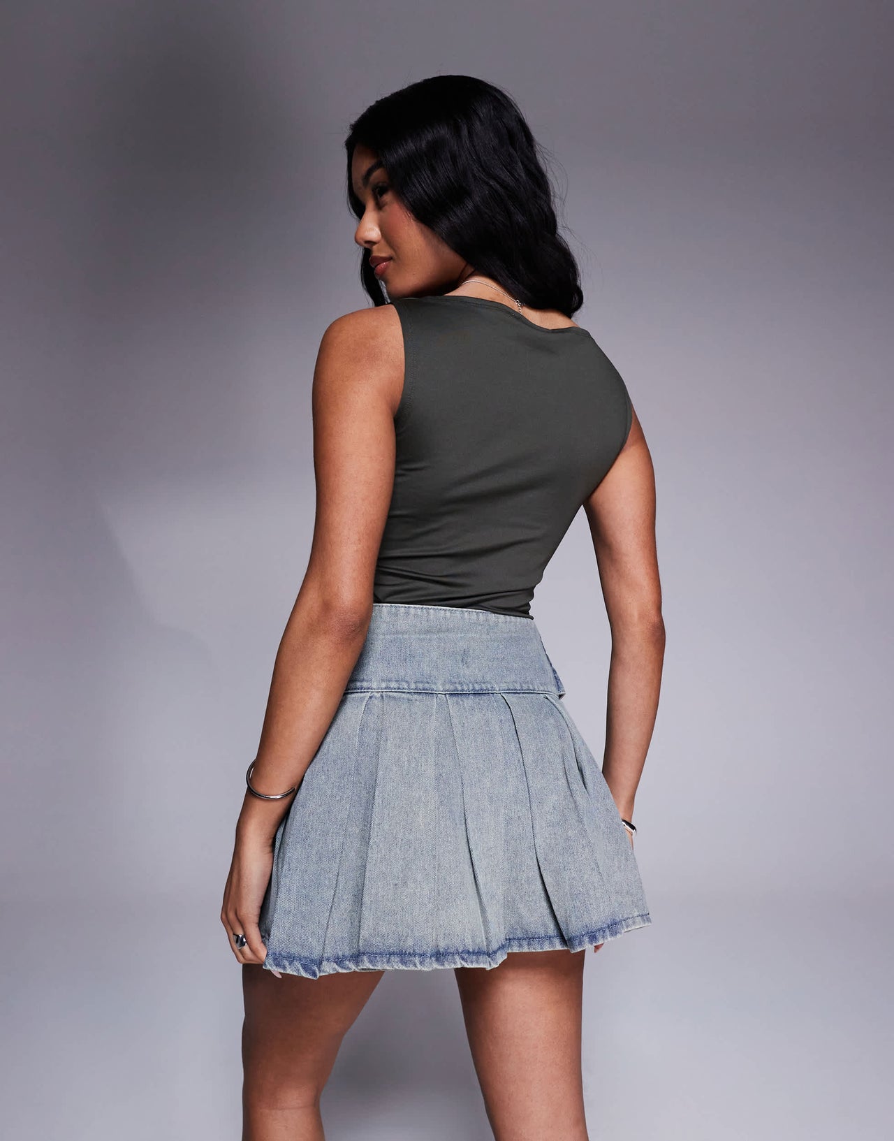 Liquor N Poker single belt mini skater skirt in dirty indigo