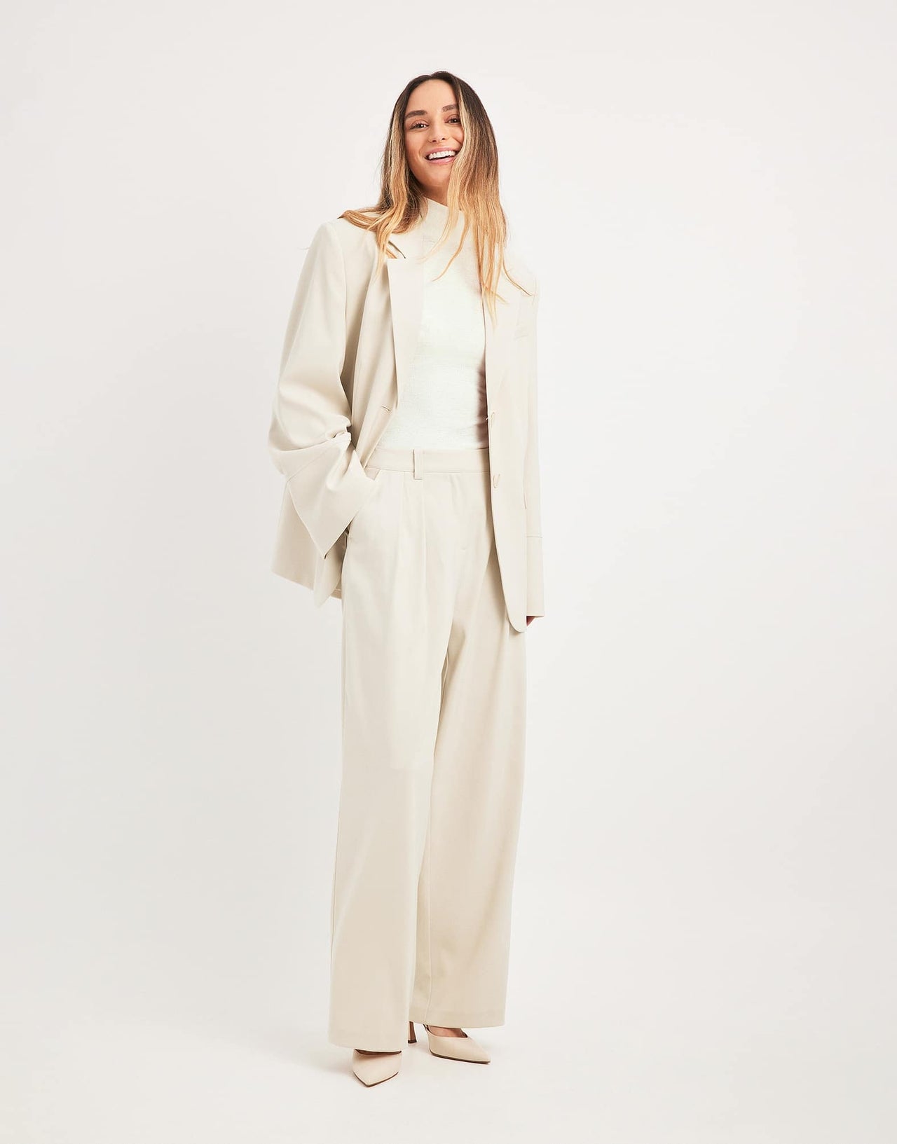 NA-KD co-ord wide sleeve blazer in sand
