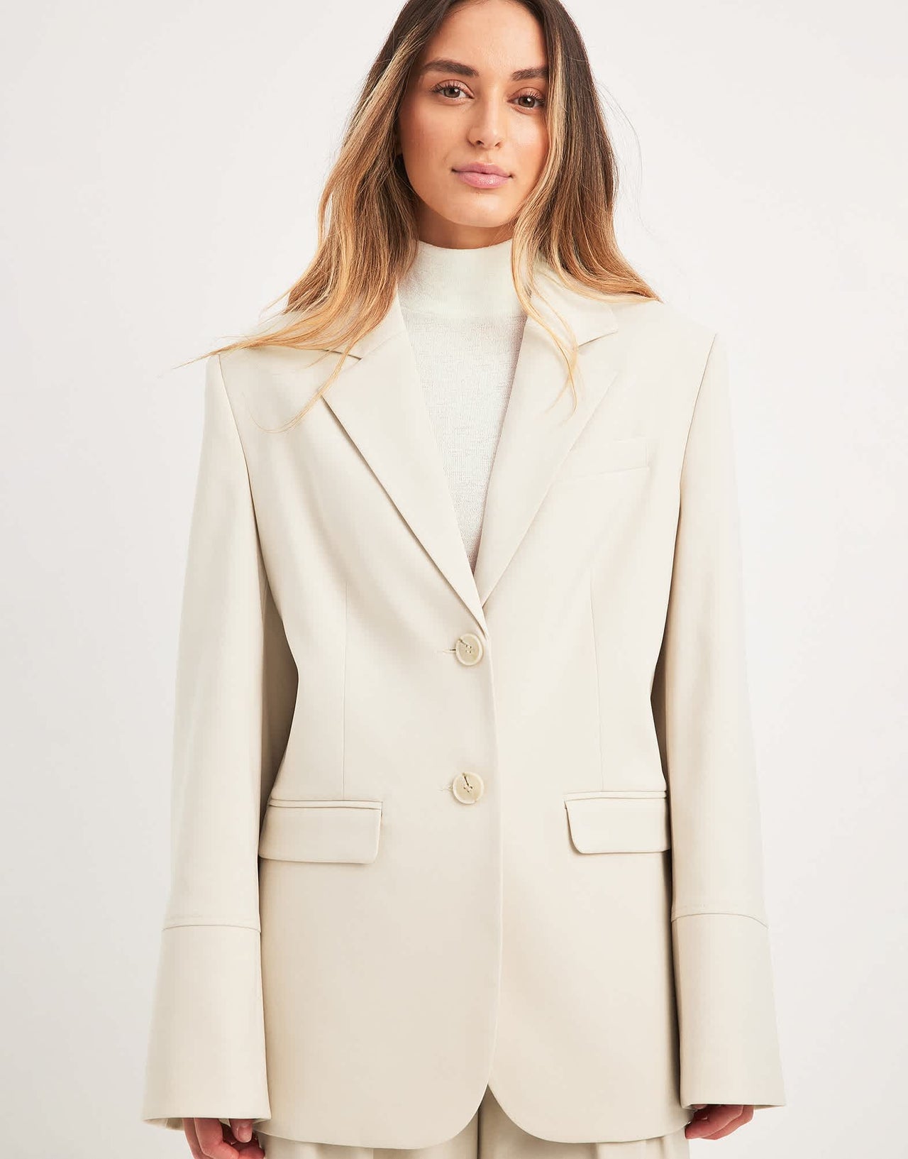 NA-KD co-ord wide sleeve blazer in sand