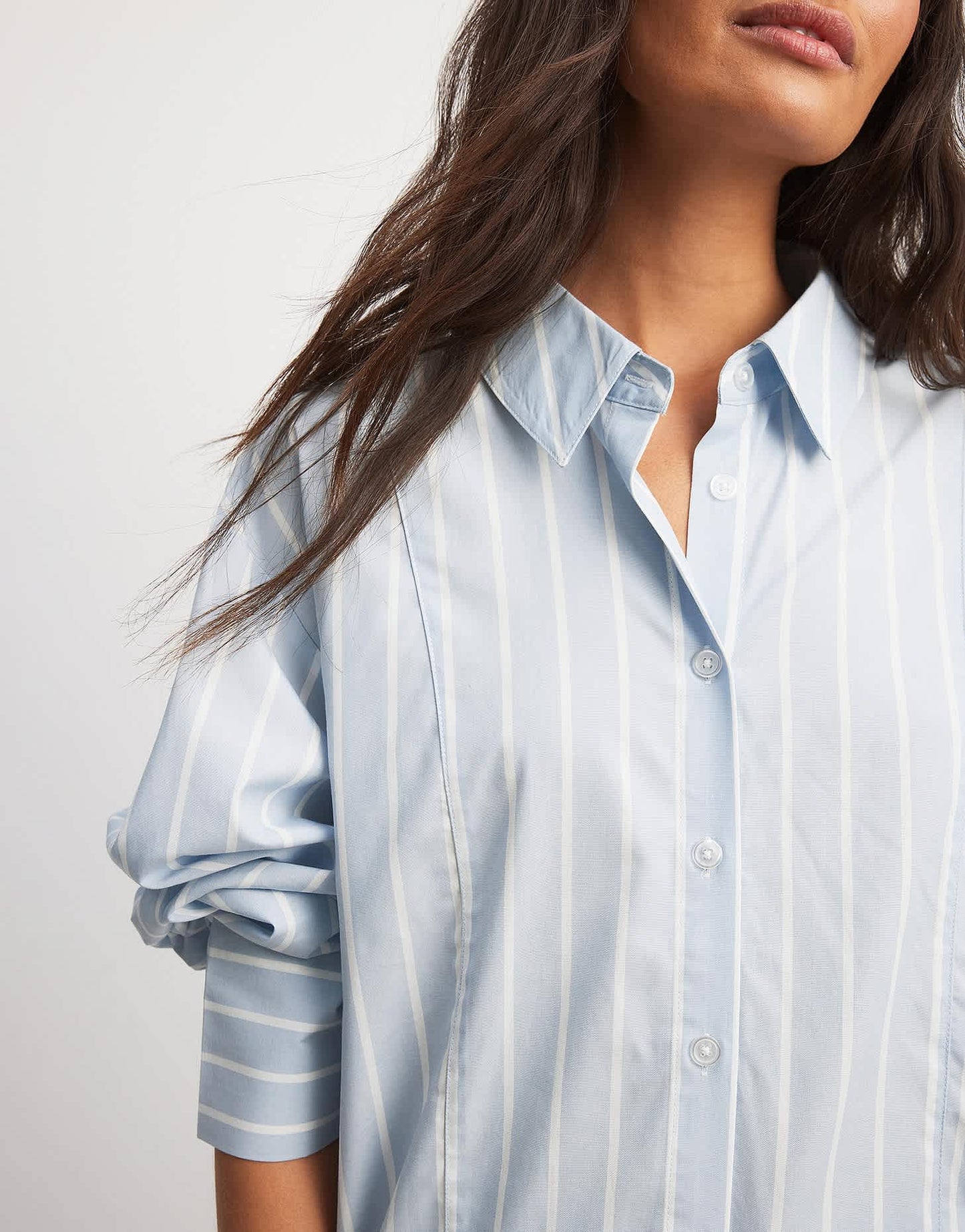 NA-KD x Laura Jane Stone oversized shirt with high cuffs in blue & white stripe