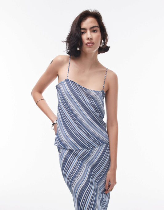 Topshop co-ord georgette square neck cami in blue diagonal stripe