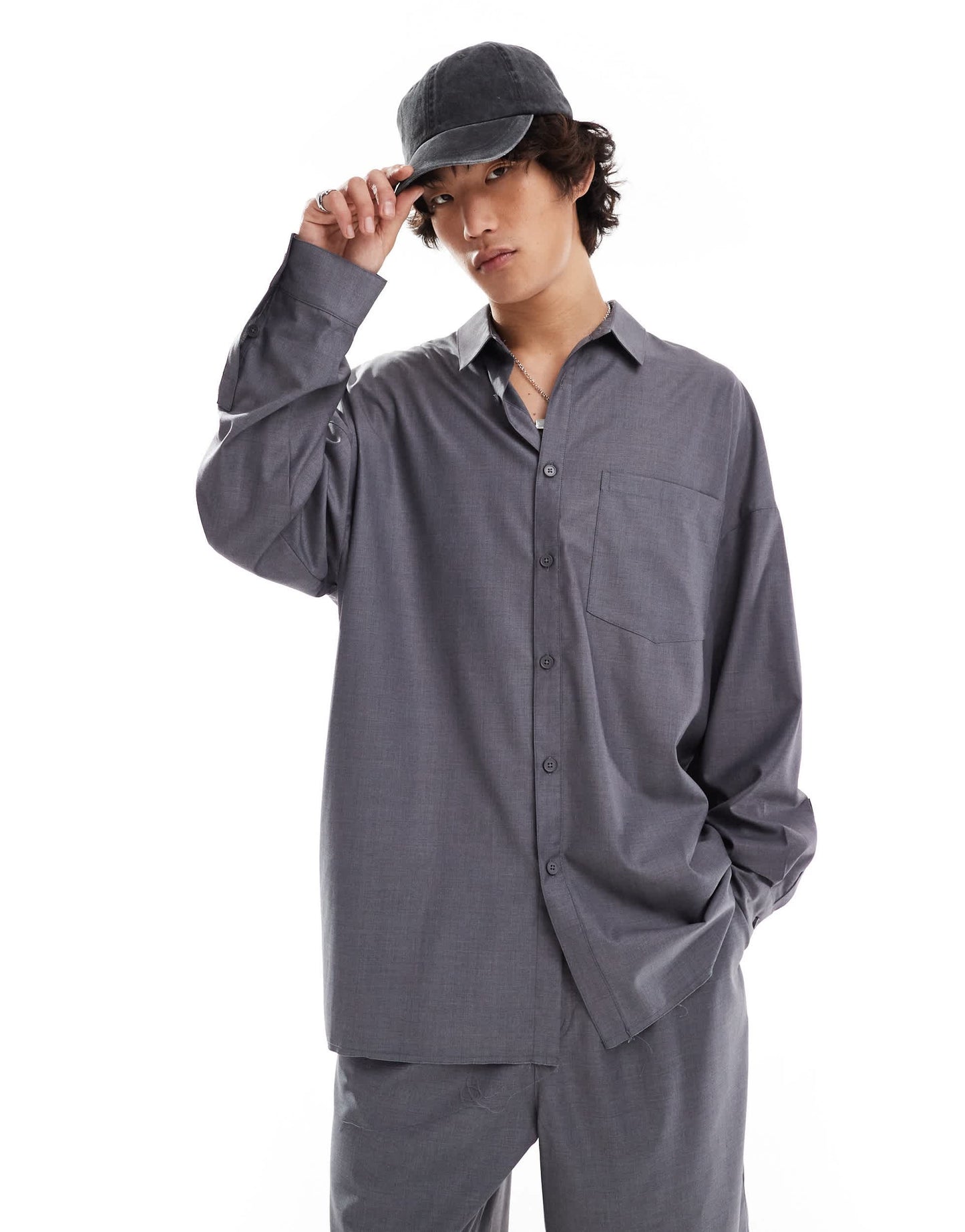 COLLUSION co-ord oversized long sleeve shirt in charcoal