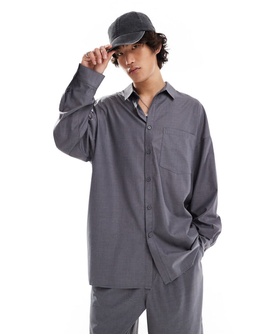 COLLUSION co-ord oversized long sleeve shirt in charcoal