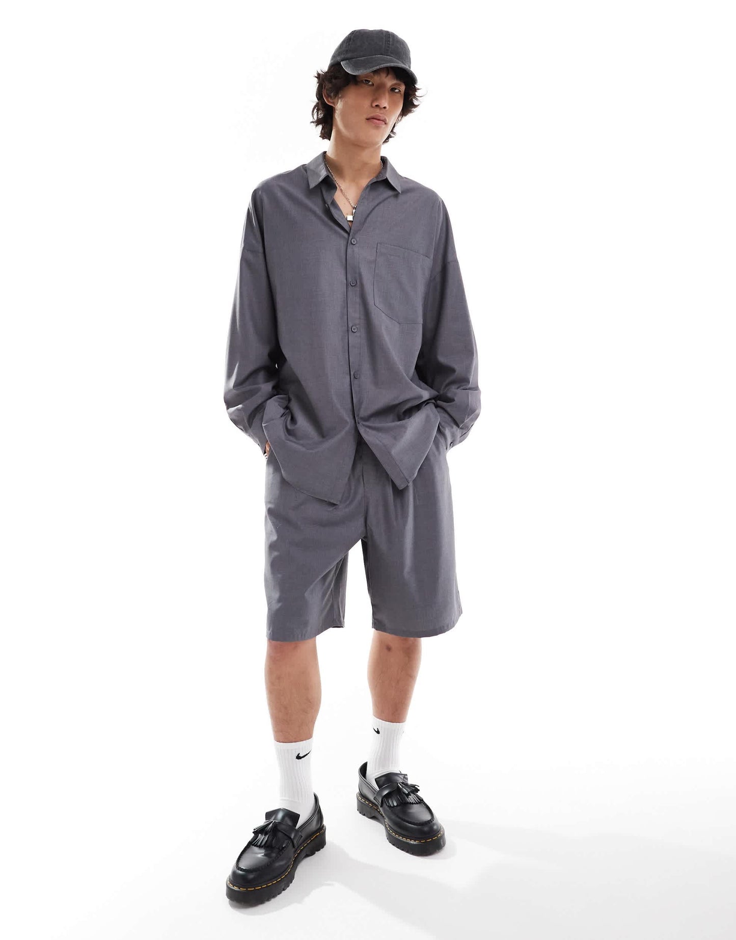 COLLUSION co-ord oversized long sleeve shirt in charcoal