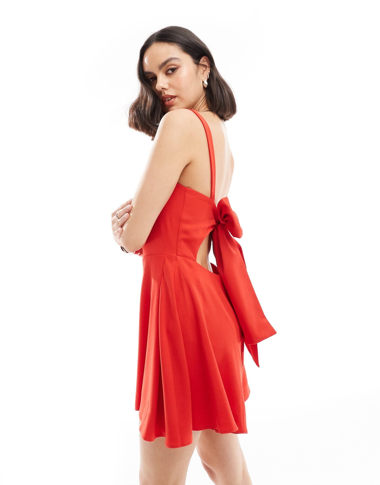 ASOS DESIGN bow back playsuit in red