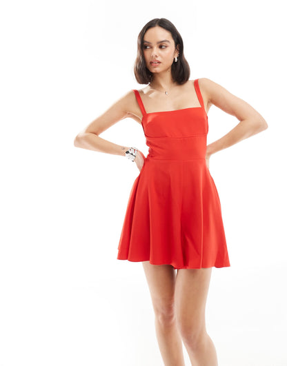 ASOS DESIGN bow back playsuit in red