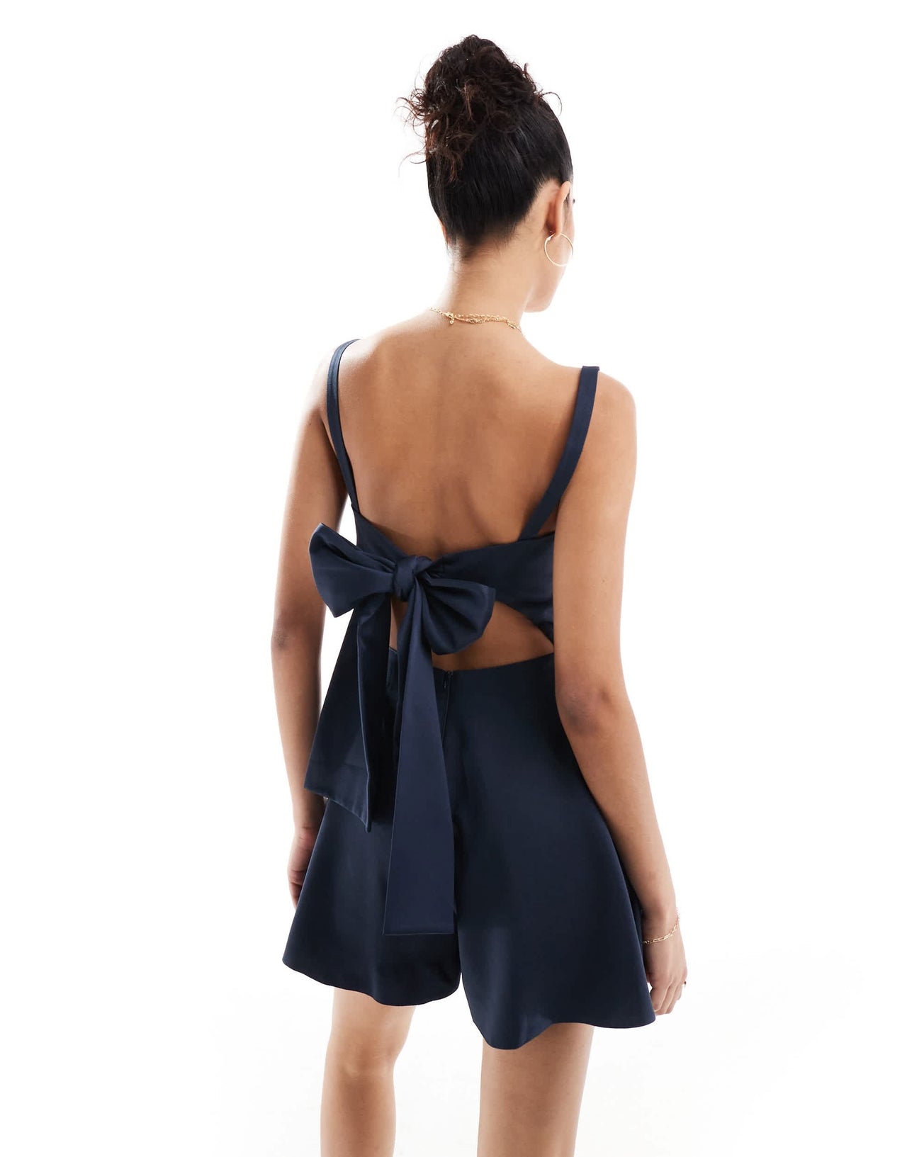 ASOS DESIGN bow back playsuit in navy