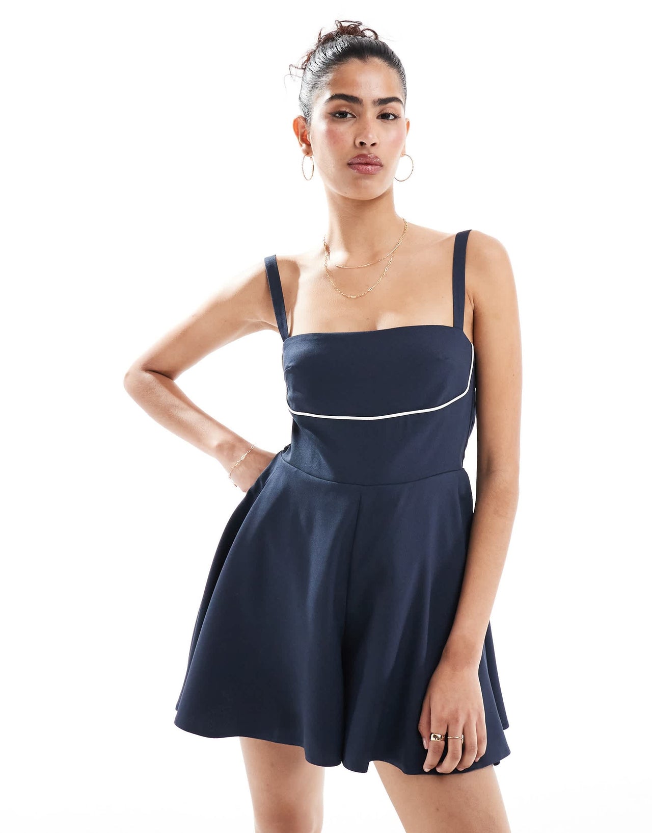 ASOS DESIGN bow back playsuit in navy